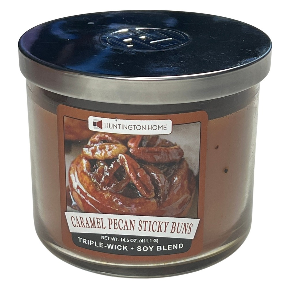 Huntington Home Caramel Pecan Sticky Buns Candle 14.5oz Triple Wick Autumn Soy